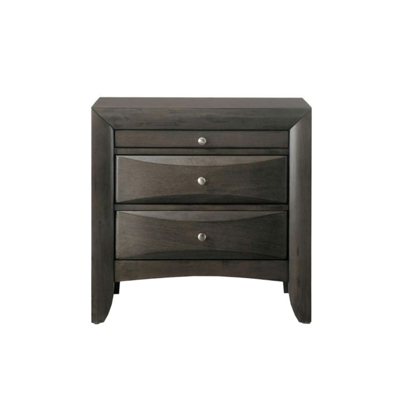 Table de chevet 2 tiroirs en bois, Gris