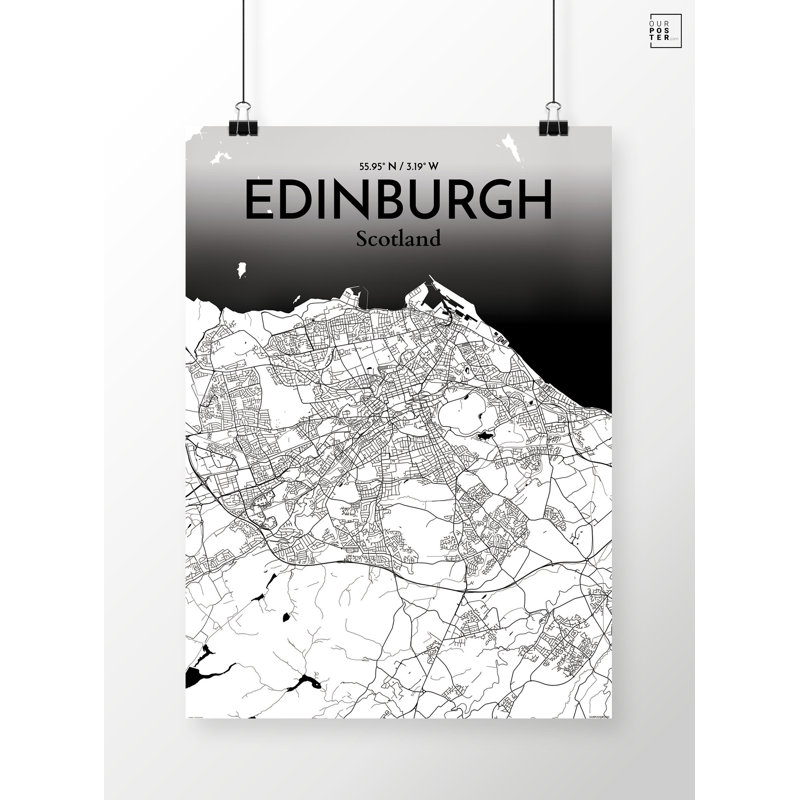 Edinburgh City Map - Unframed Graphic Art Print on Paper, 50.8cm H x 40.6cm W x 0.1cm D, Ink
