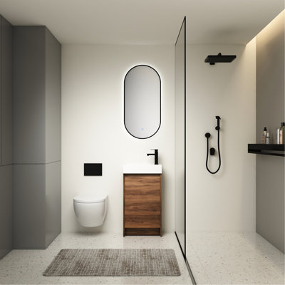 18" Freestanding Bathroom Vanity With Single Sink. Plywood Cabinet Fine Soft Closing Doors. Ceramic Basin. Brown Ebony For Small Bathrooms 18 Inch Doors Unit.