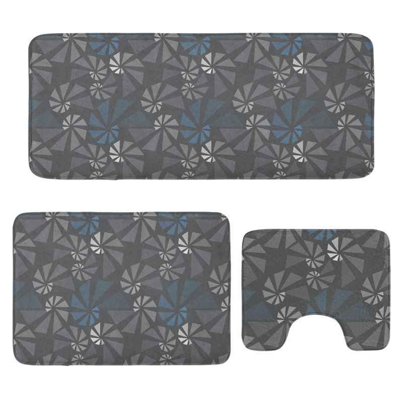  Ensemble de tapis de salle de bain Abstract Art 3 pièces en U et tapis rectangulaires bleu ardoise
