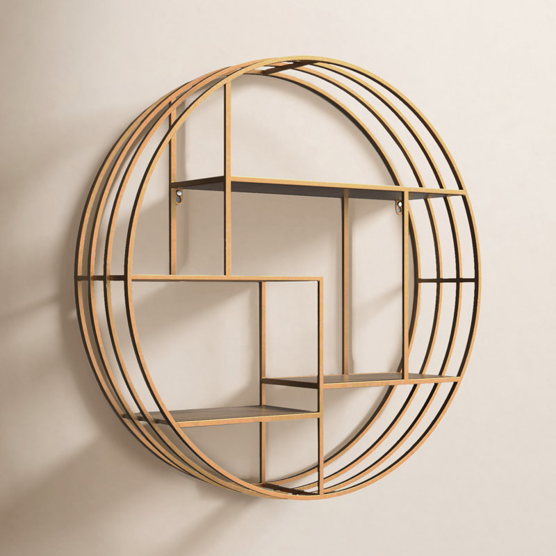 Modern Glam Iron and Wood Wall Storage Shelf - 32" x 7" x 32", Bronze/Copper