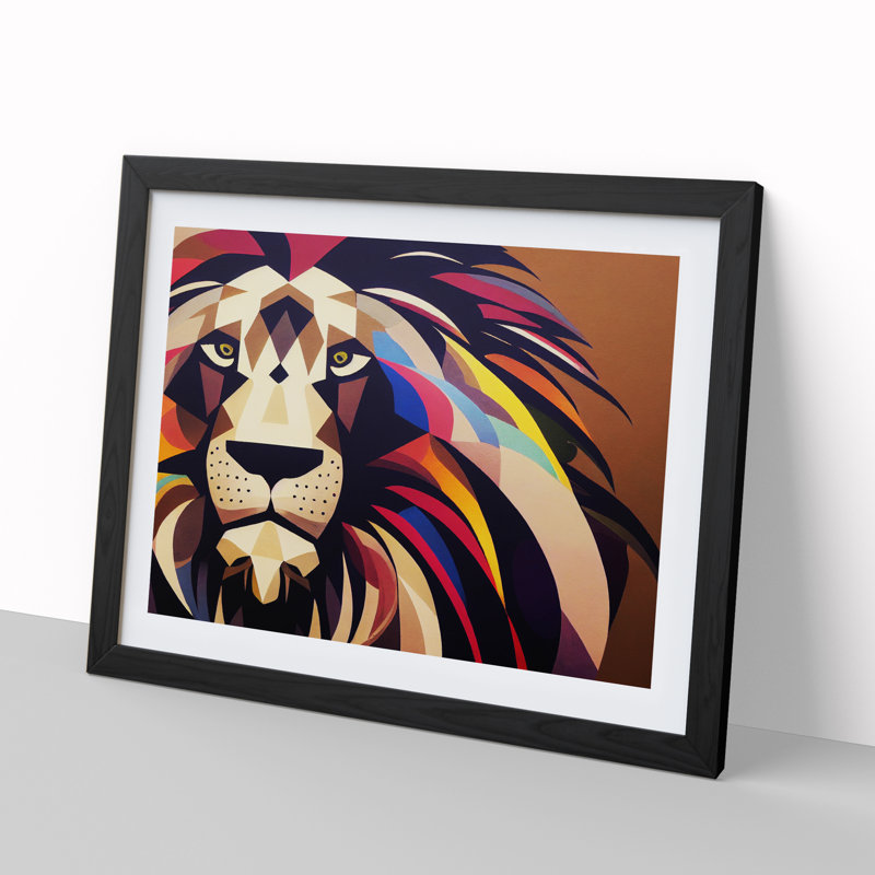 XH1022-7261X Quirky Lion Abstract - Single Picture Frame Print, Black Framed, 34cm H x 46cm W x 2cm D