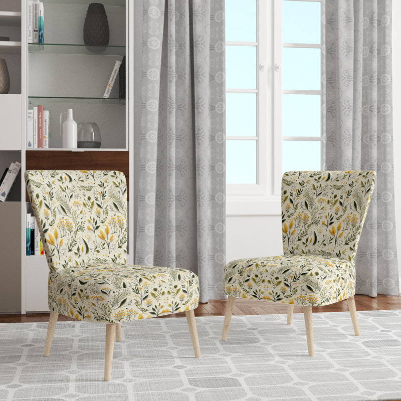 Chaise d'appoint rembourrée Cottage A, Motif floral jaune et vert