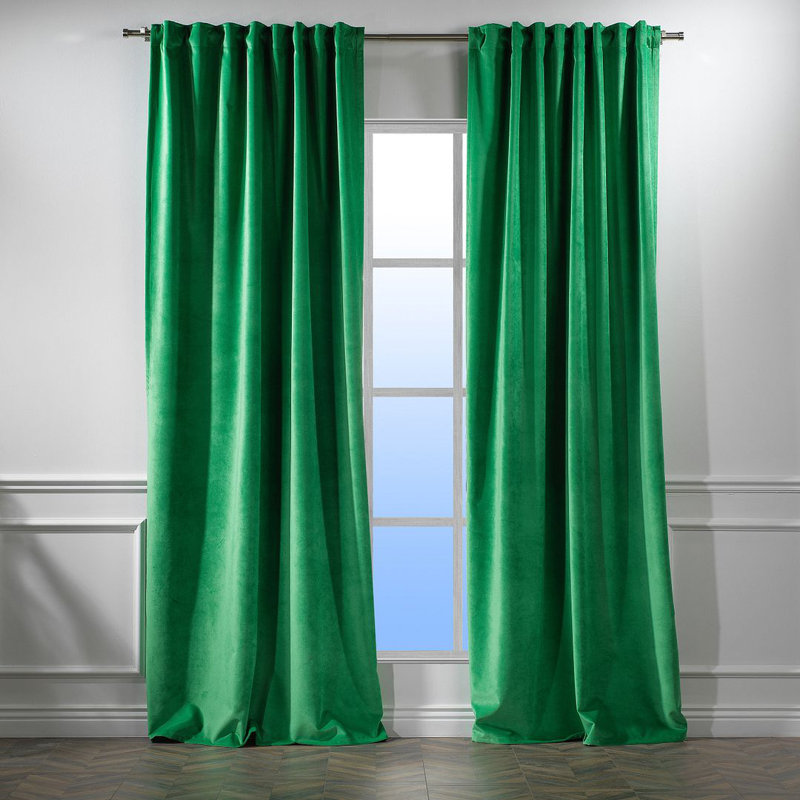 Panneau de rideau doublé occultant en velours mat très large et très long, L 52 po x L 288 po, 31 vert printemps