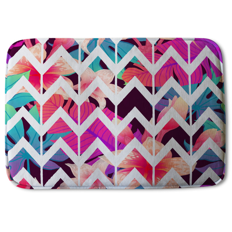 Nyles Memory Foam Non-Slip Bath Rug, Multi-color Abstract Chevron