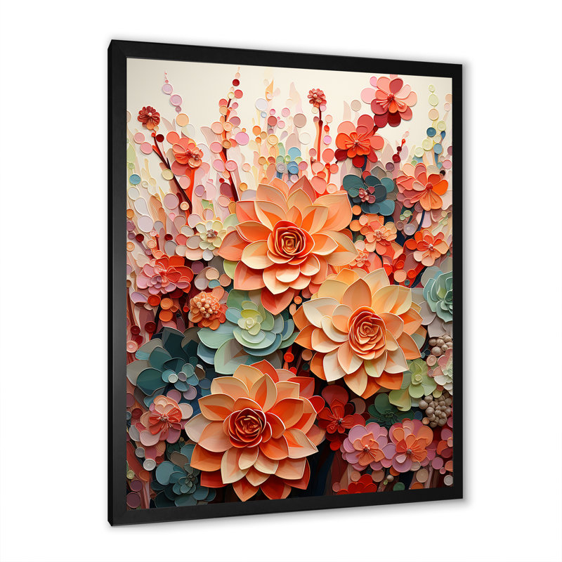 «Ingleview Orange Pink Succulents Flowers I», reproduction sur toile, H 32 po x l 16 po x P 1 po, Cadre simple noir