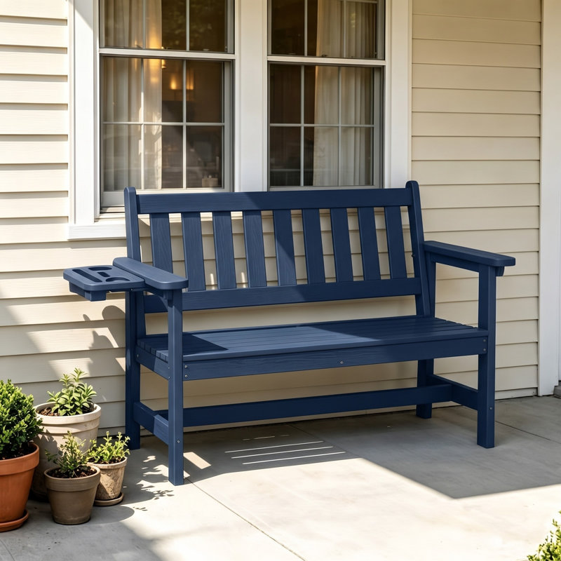 Banc d'extérieur en PEHD Genivieve, Marine