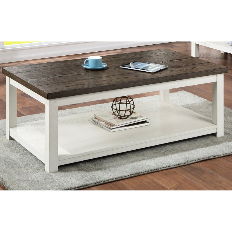 Table basse ultramoderne rectangulaire avec base contemporaine en bois brun et blanc