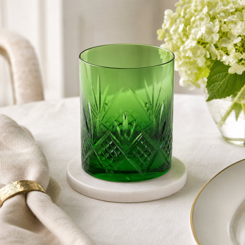 Verre vieilli en cristal 3,54 "avec motif taillé complexe, green