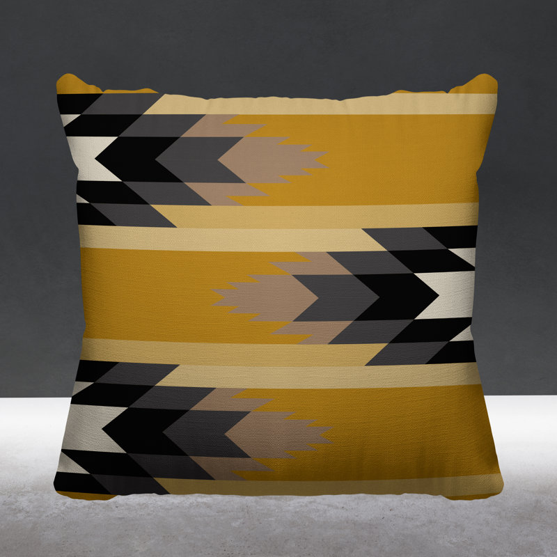 Coussin intérieur / extérieur Lansa Southwestern, L 15 po x H 15 po, Jaune