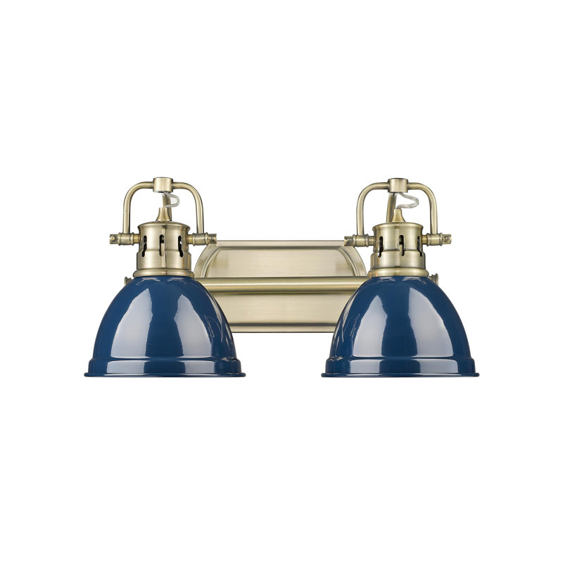 Meuble-lavabo 2 lumières Calica, Bleu marine mat, Laiton vieilli