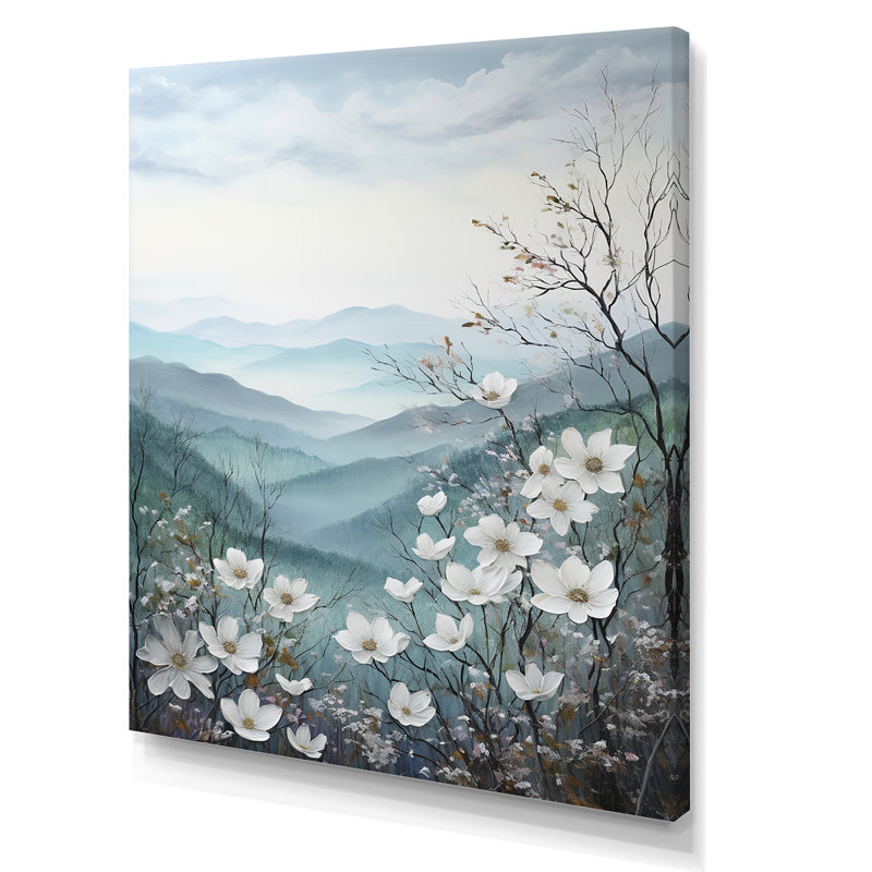Fleurs de cornouiller japonais II - reproduction sur toile, Toile tendue, H 32 po x l 16 po x P 1 po