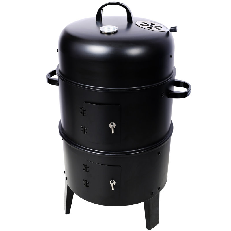 16" Vertical Charcoal Smoker Bbq - Portable Grill For Camping. 31: Smoker, Grill, Fire Pit. Large Cooking Space With Grid. User- Design. Black 16 Inch Spacious Cook Thermometer. Handles. Steel