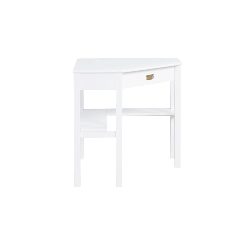 Makan Corner Solid Wood Base Computer Desk, White