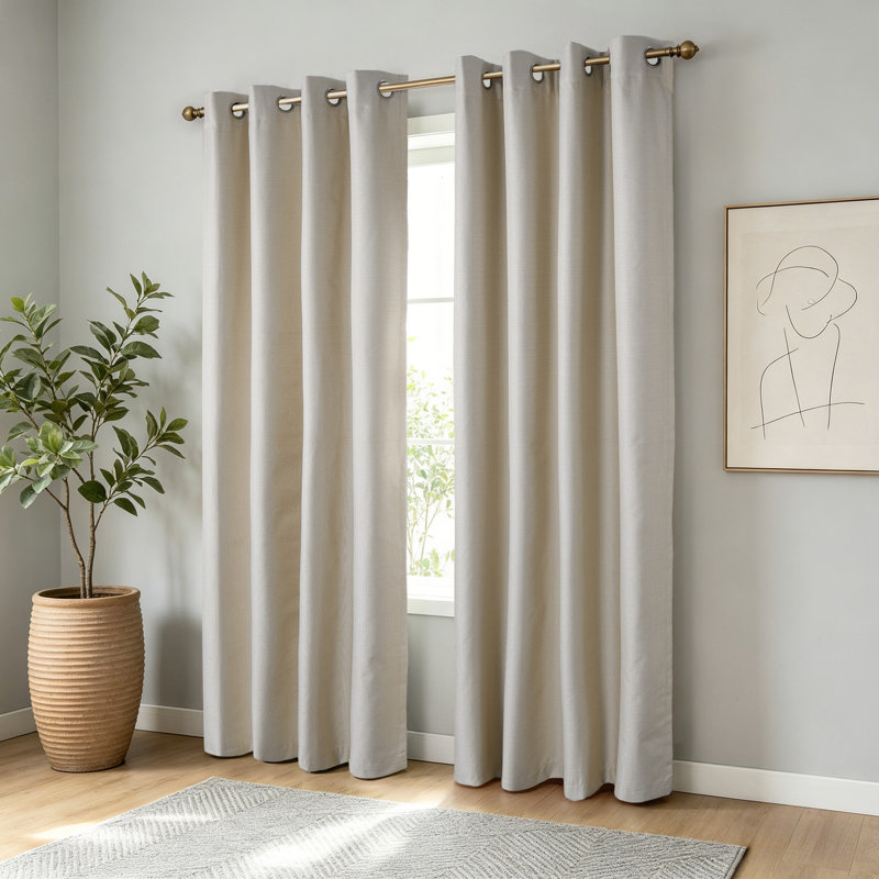 Landolfo Textured Grid 100% Blackout Grommet Curtain Pair (2 panels), 52" W x 84" L, Linen