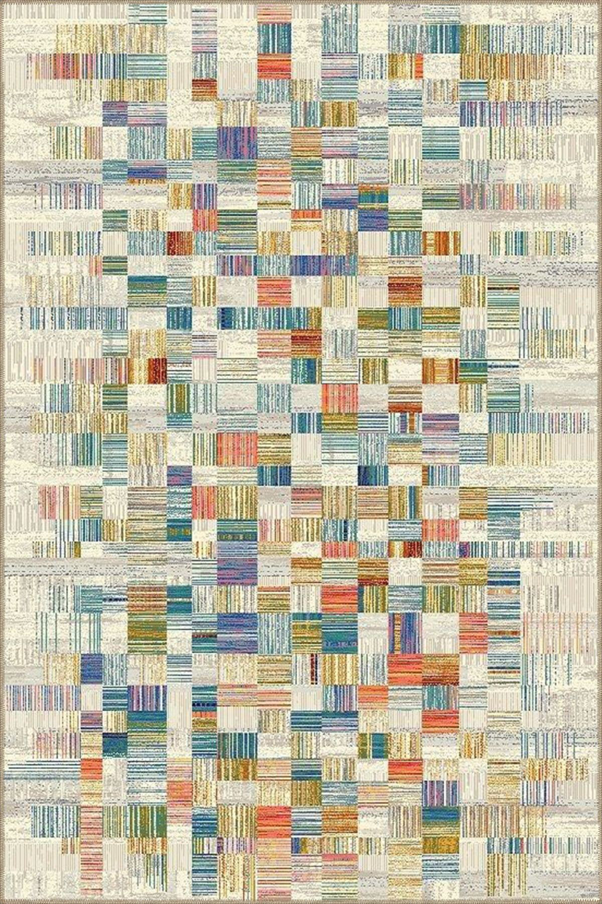 Orren Ellis Multi Color Cube Pattern Woven Base Machine Washable Area ...