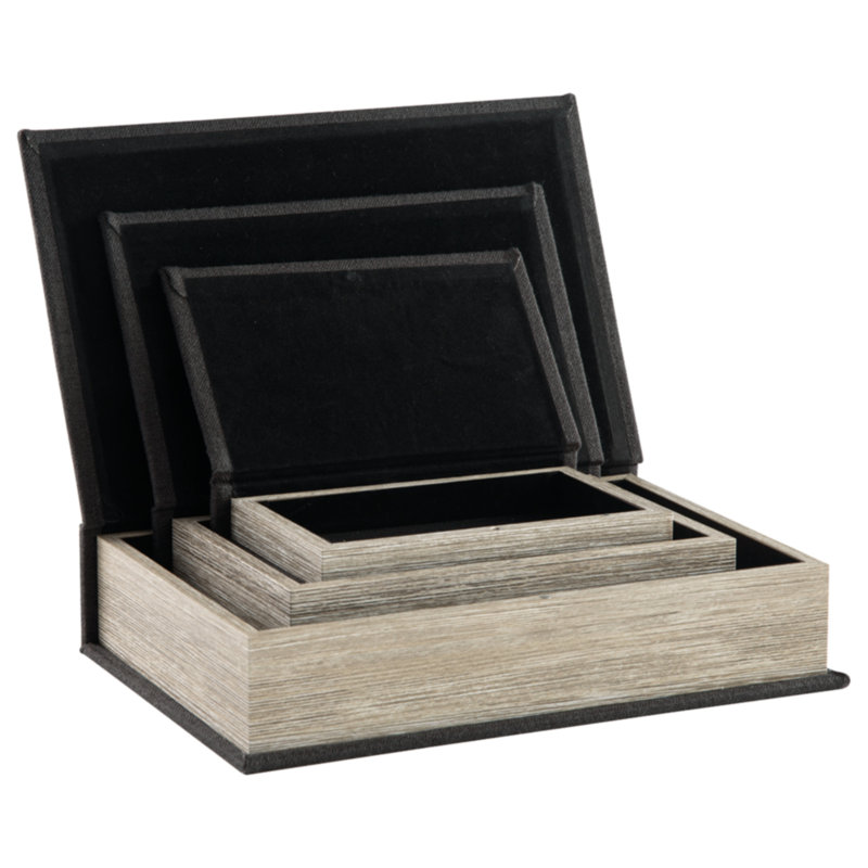 Kepir 3 Piece Fabric Book Box Set, Black