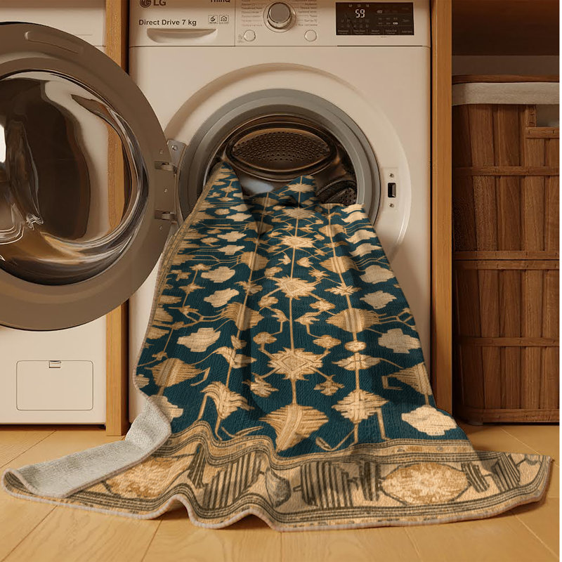 Machine Washable Art Deco Brown Area Rug, Rectangle 5' x 7'