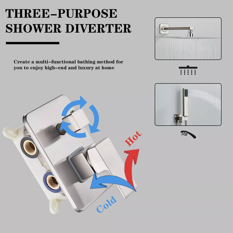 2 Function Shower Faucet System Set 8 in Rainfall Head with Mixer Valve Wall Mounted, Brushed Nickel