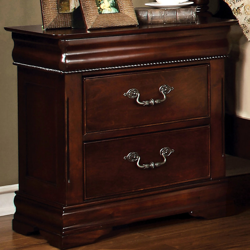 Table de chevet élégante en cerisier avec rangement dissimulé et 2 tiroirs pour la chambre à coucher