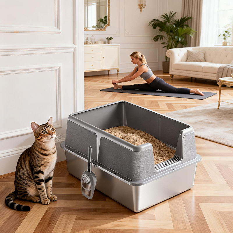 Stainless Steel Litter Box, grey