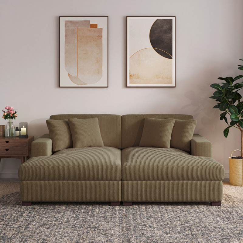 Oversized Upholstered Camel Corduroy Sleeper Sofa Bed Lounge sofa with Armrests & Throw Pillows, Camel