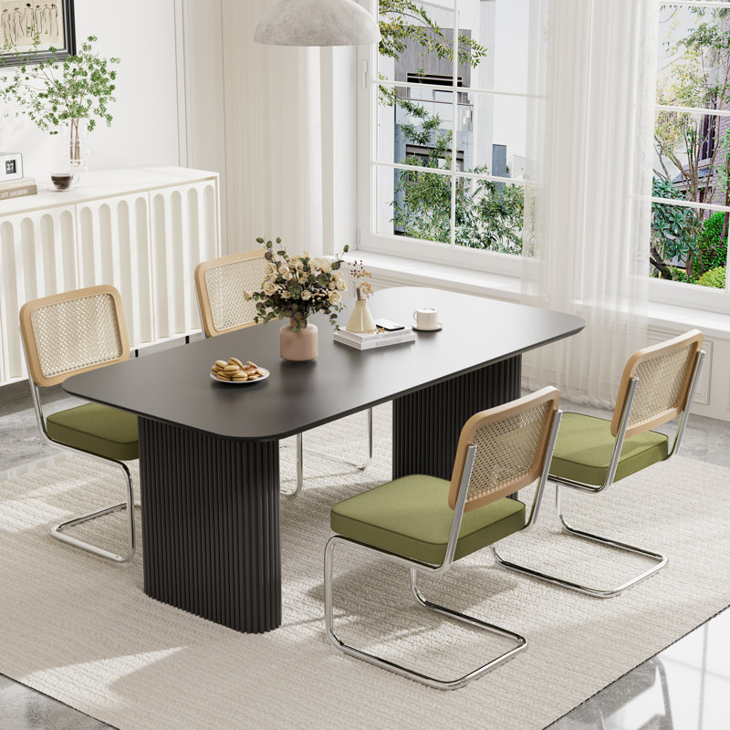 Rectangular Double Pedestal Dining Table Set, 5, Black, Green