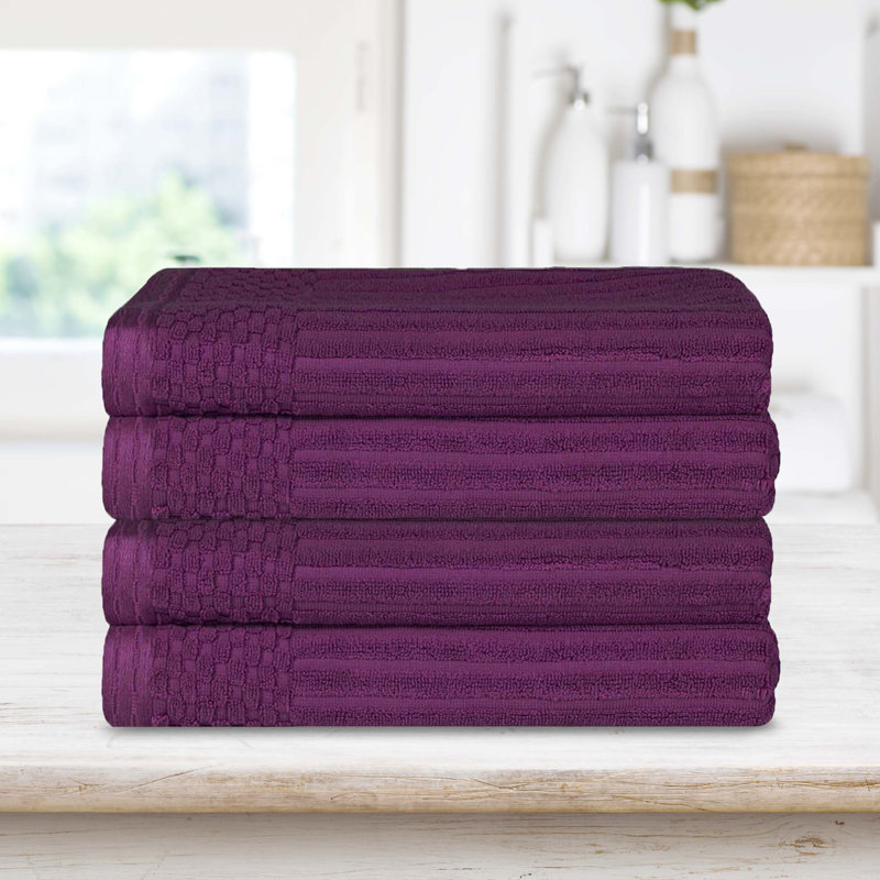 Serviette de bain épaisse absorbante en coton côtelé, Prune
