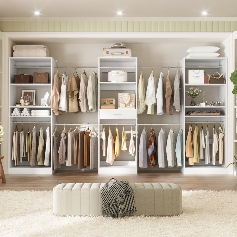 Large Wood Closet System for Hanging Clothes, White