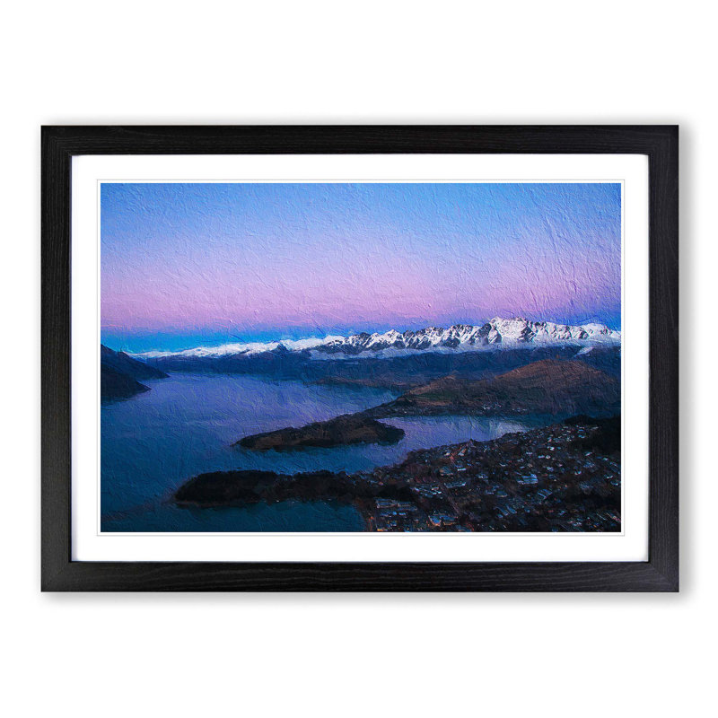 Lake in Queenstown New Zealand - Picture Frame Painting Print on MDF, Black Framed, 48cm H x 65cm W x 2cm D