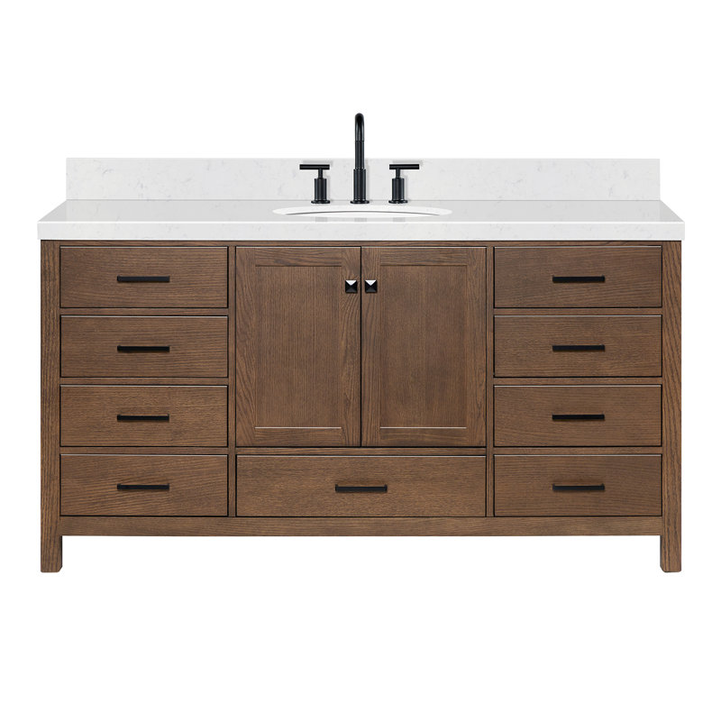 Amariani 66.25'' Single Bathroom Vanity with Quartz Top, Brown Oak