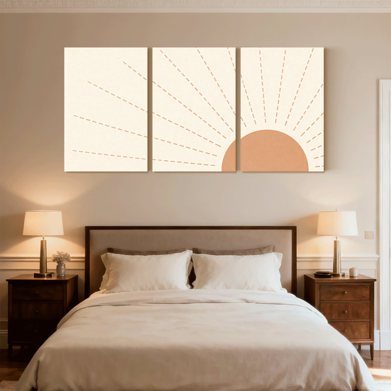 Lumière du soleil avec motif en pointillé et lignes circulaires, ensemble de 3 impressions sur toile, H 18 po x l 36 po