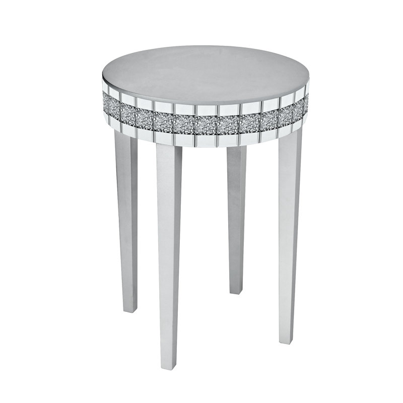 Artisanal Round Mirror Breakfast Table With Diamond-Cut Pedestal Space-Saving Bistro-Style Table For Morning Coffee & Diningtempered & Compact Design