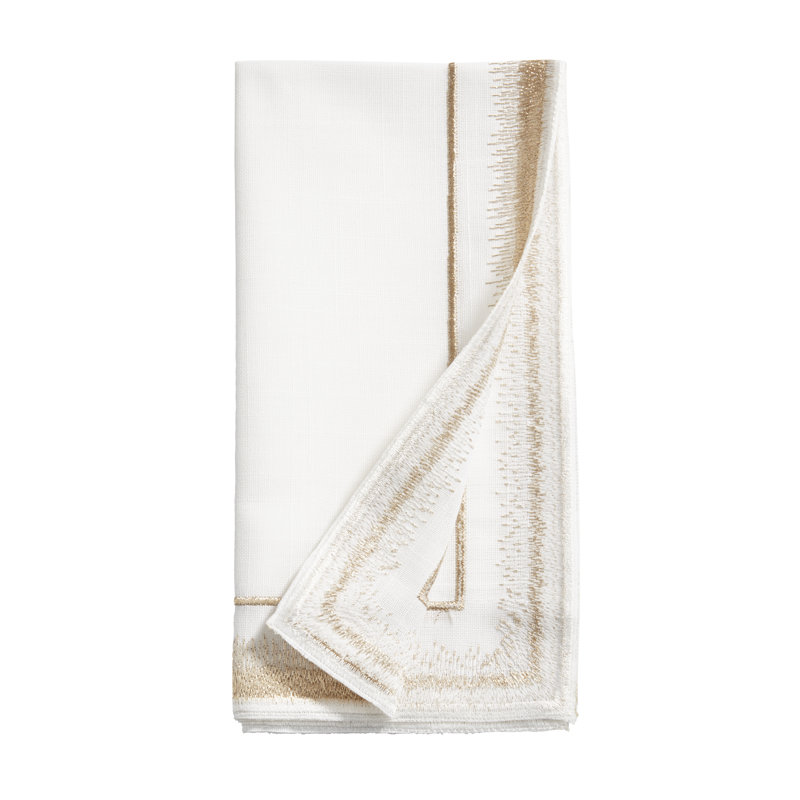 Elegant Embroidery Detail Napkin (Set of 4), White/Gold