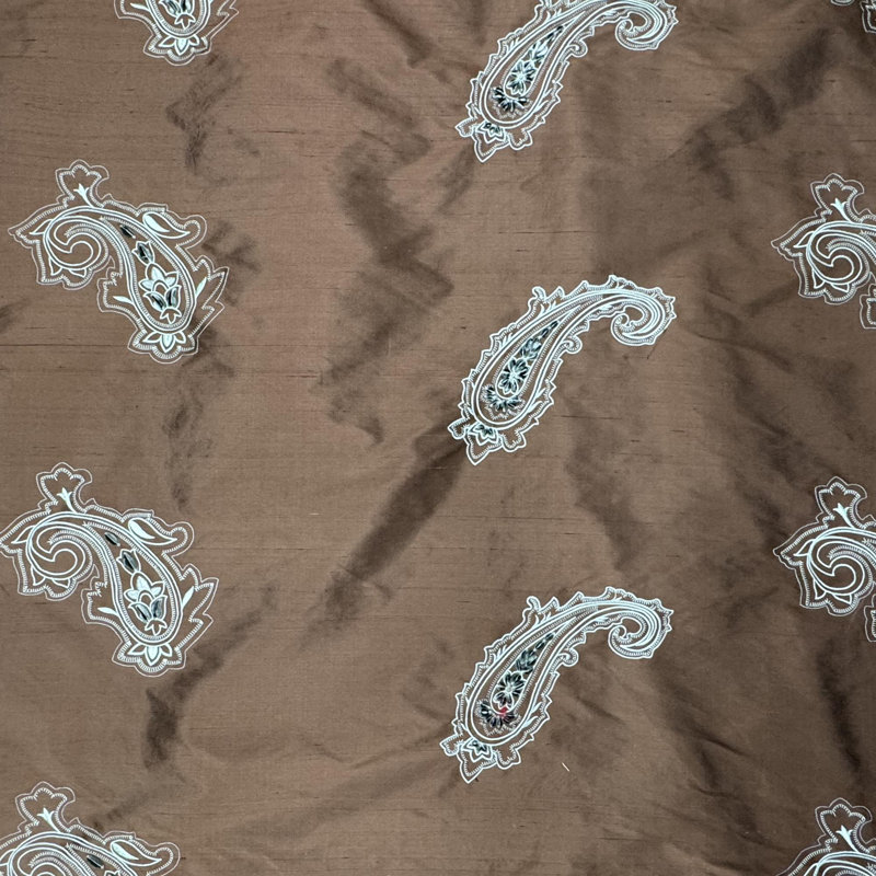 Eclipse Fabric | Velvet Paisley Silkl Fabric | Drapery & Curtain Fabric, Truffle