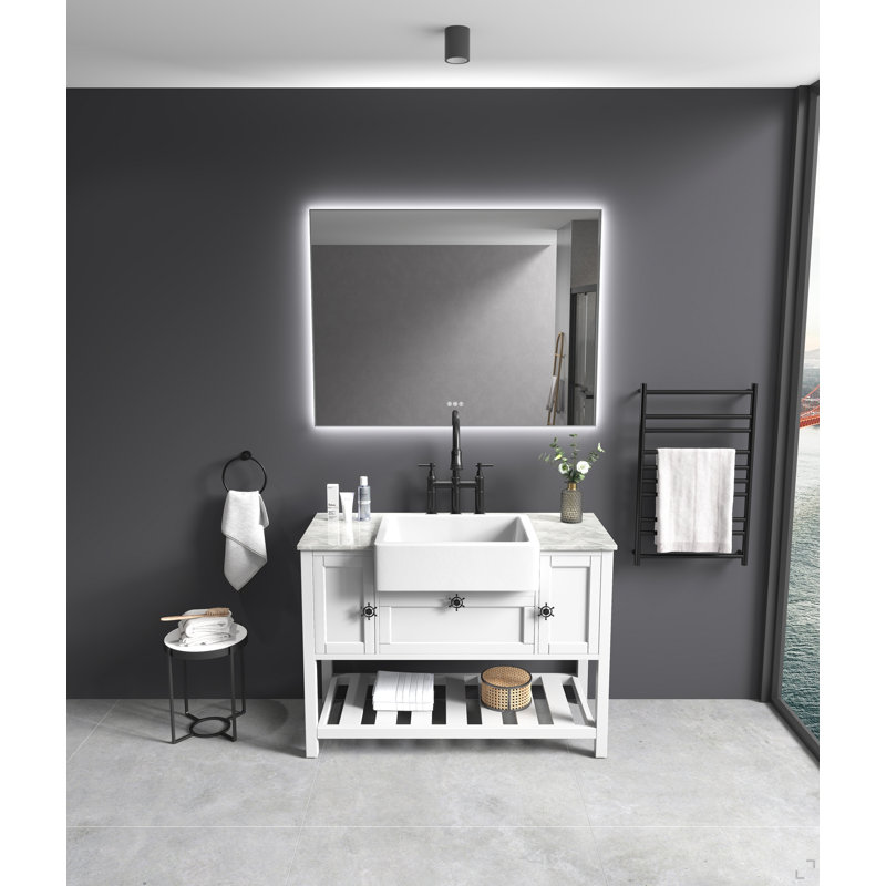 Miroir de salle de bain 48 x 36 pouces à DEL avec rétro-éclairage, miroir de salle de bain mural à mémoire de forme réglable