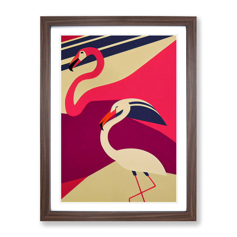 Flamingos - Wall Art, 34cm H x 25cm W x 2cm D, Walnut Framed Paper