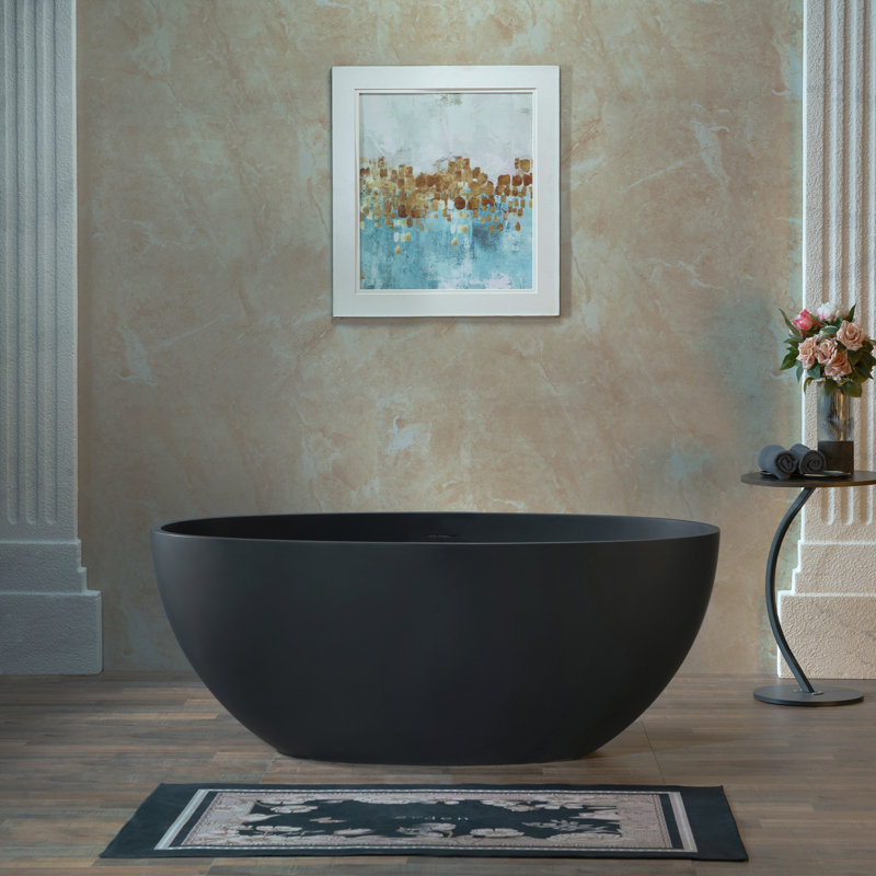 Baignoire autoportante en résine de 55 po avec trop-plein et drain escamotable, H 22 po x L 55 po x l 30,75 po, Noir mat
