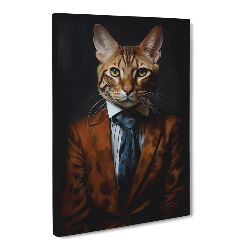 Bengal Cat In A Suit Painting No.2 - Wrapped Canvas, 60cm H x 40cm W x 3cm D