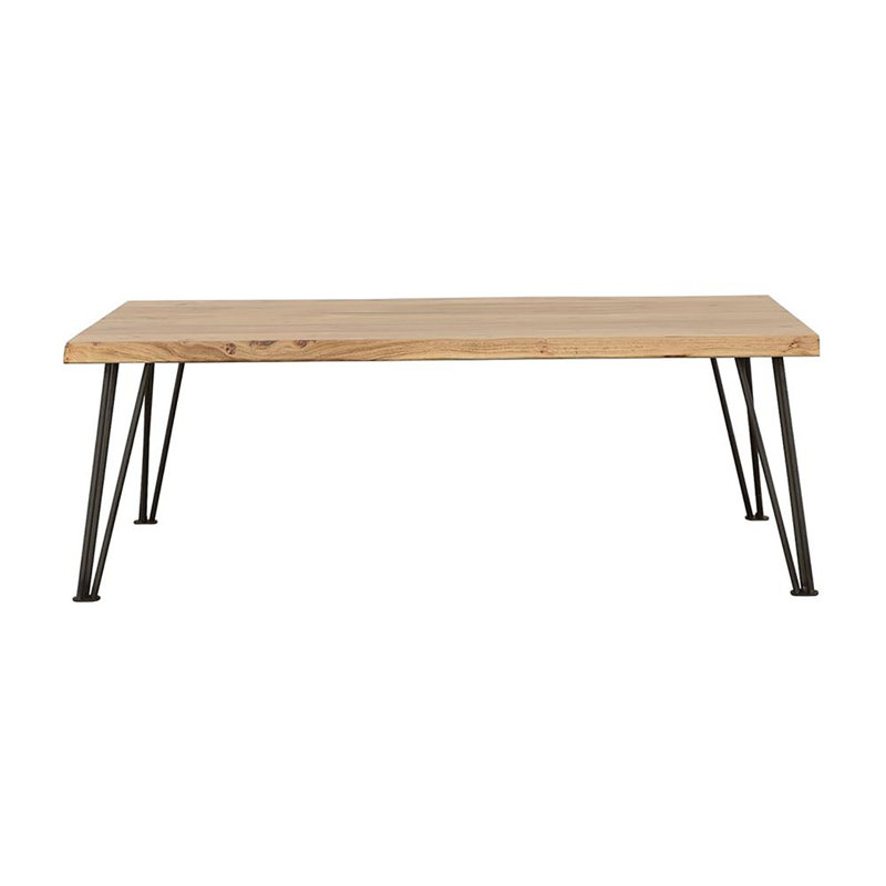 Natural And Matte Black Coffee Table With Hairpin Leg