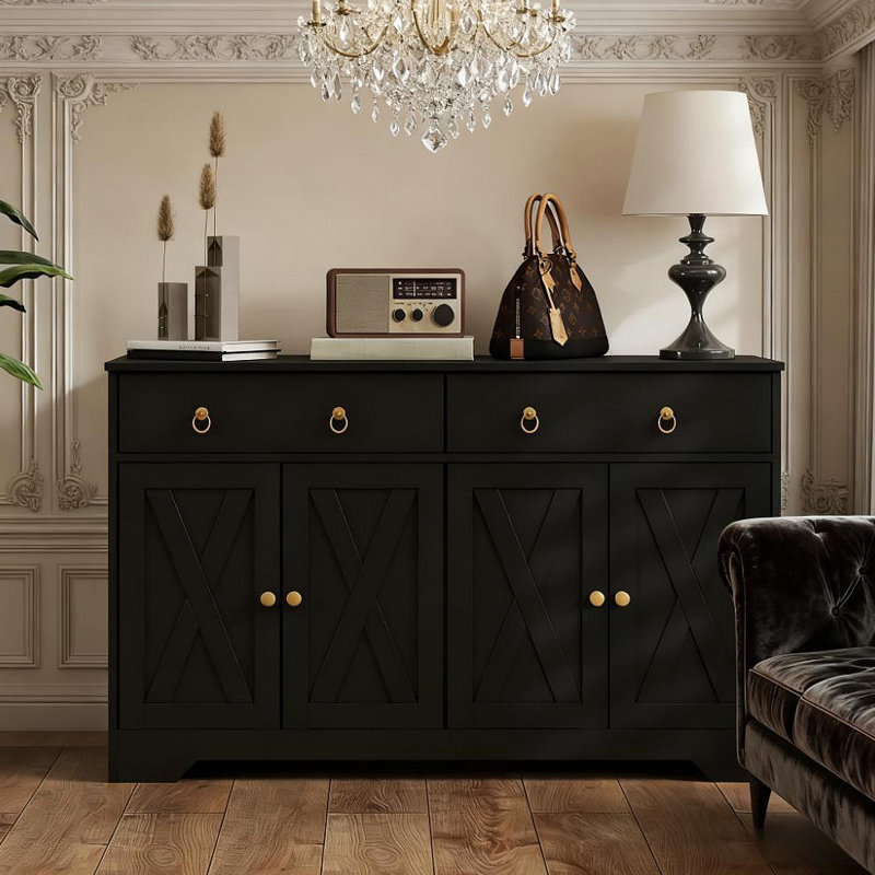 Buffet de rangement de cuisine avec portes de style grange et armoire à tiroirs