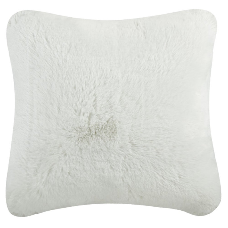 Snow White Faux Fur Feather Fill Square Throw Pillow