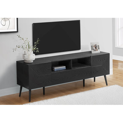 Console de meuble télé fonctionnelle avec tiroir de rangement, casiers ouverts et armoires, idéale pour les médias et les espaces de vie modernes