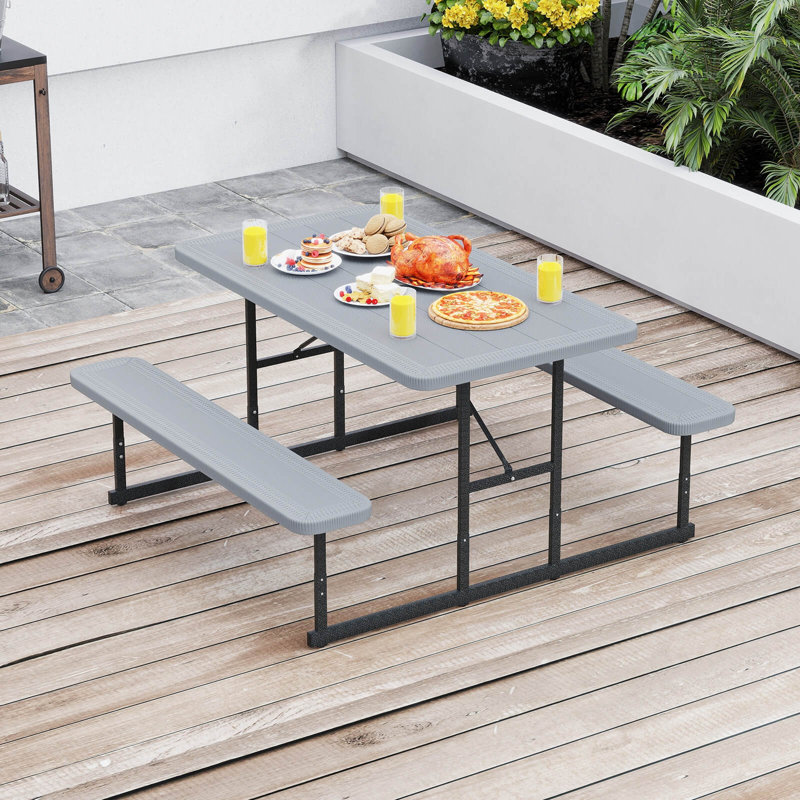 Picnic Table Bench Set For 2-4 People Outdoor Rectangular Camping Dining Table, Gray
