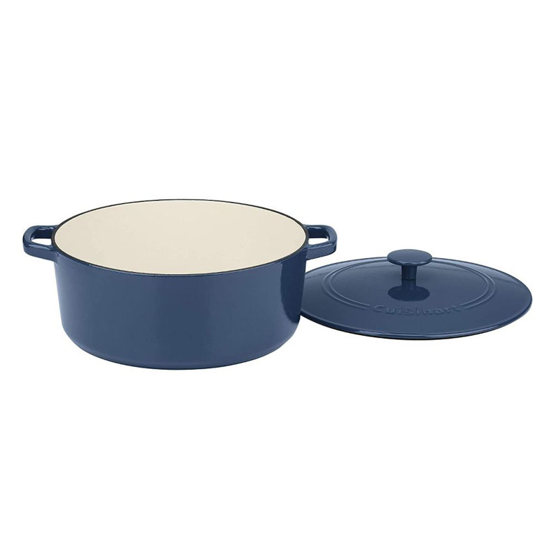 Cocotte ronde en fonte émaillée classique avec couvercle Cuisinart Chef, 7 pte, Bleu provençal