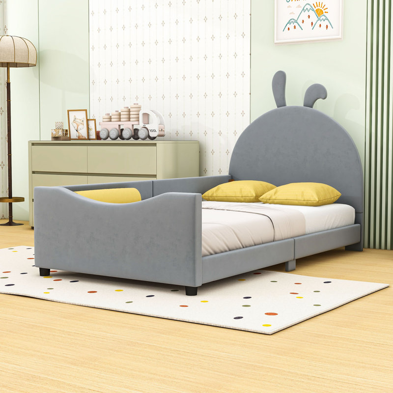 Twin Upholstered Platform Bed with Headboard, Gray