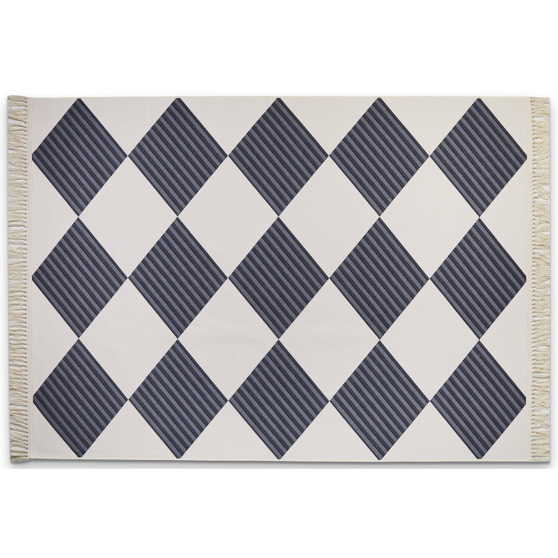 Simple Fresh Square Pattern Non-Slip Bottom Cotton Fabric Retro Senior Black Carpet Fringed Area Rug, Rectangle 2'9" x 4'9"