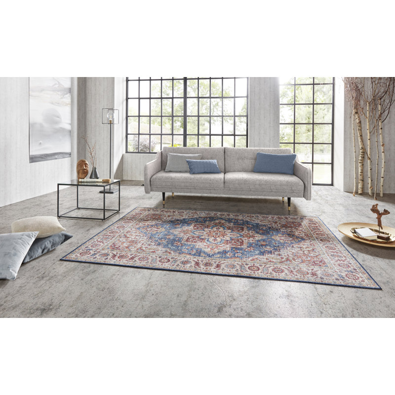 Anthea Tufted Plum Red/Jeans Blue Rug, Rectangle 120 x 160cm