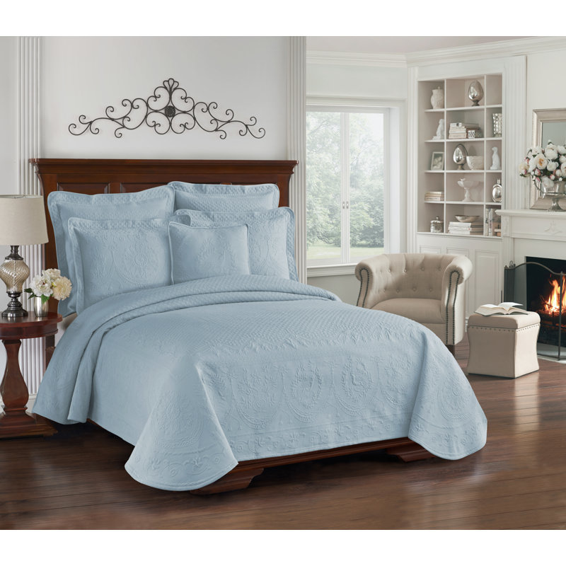 Historic Charleston King Charles Lightweight Cotton Matelasse Quilted Coverlet, Queen, Blue , Queen, Blue