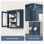 Armoire de salle de bain murale bleue avec miroirs, 91 x 72,5 cm, bois massif et MDF, 2 tablettes réglables
